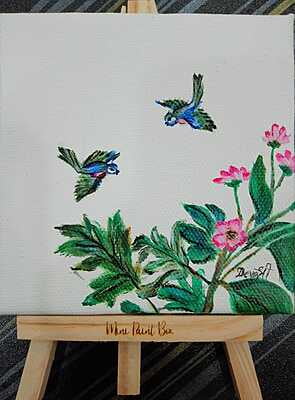 Painted Framed Canvas Placed on Easel Stand